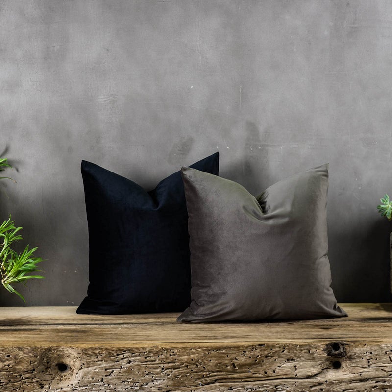 QUAFOO Black Soft Velvet Throw Pillow Covers 22x22 inch Set of 2 for Sofa Couch Bed Living Room Decorative Luxury Solid Square Cushion Covers Case with Zipper - Image 3